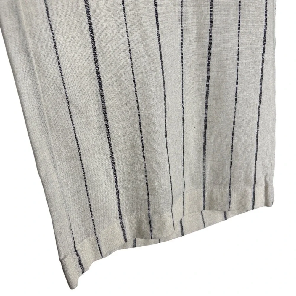 Gap High Rise Linen Blend Trousers Side Button Wide Leg Ivory Stripe Size 18 EUC